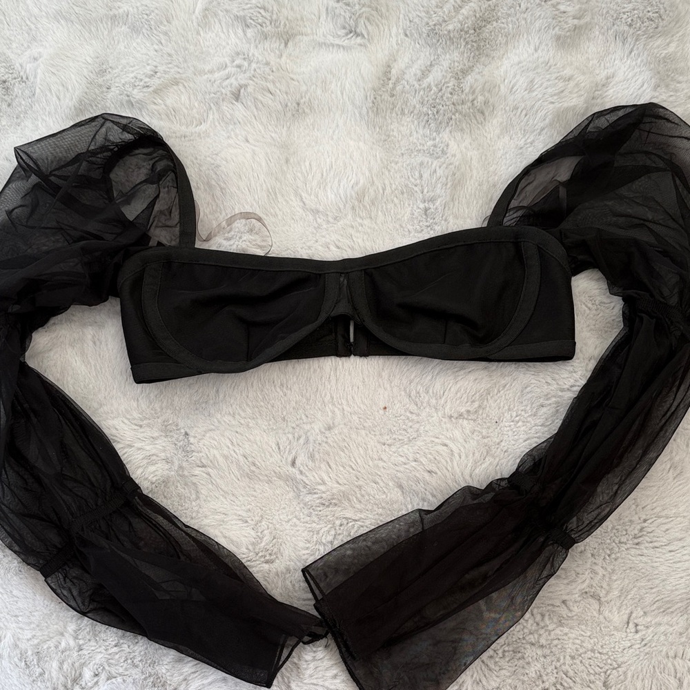 Black Sheer Sleeve Bandeau Top